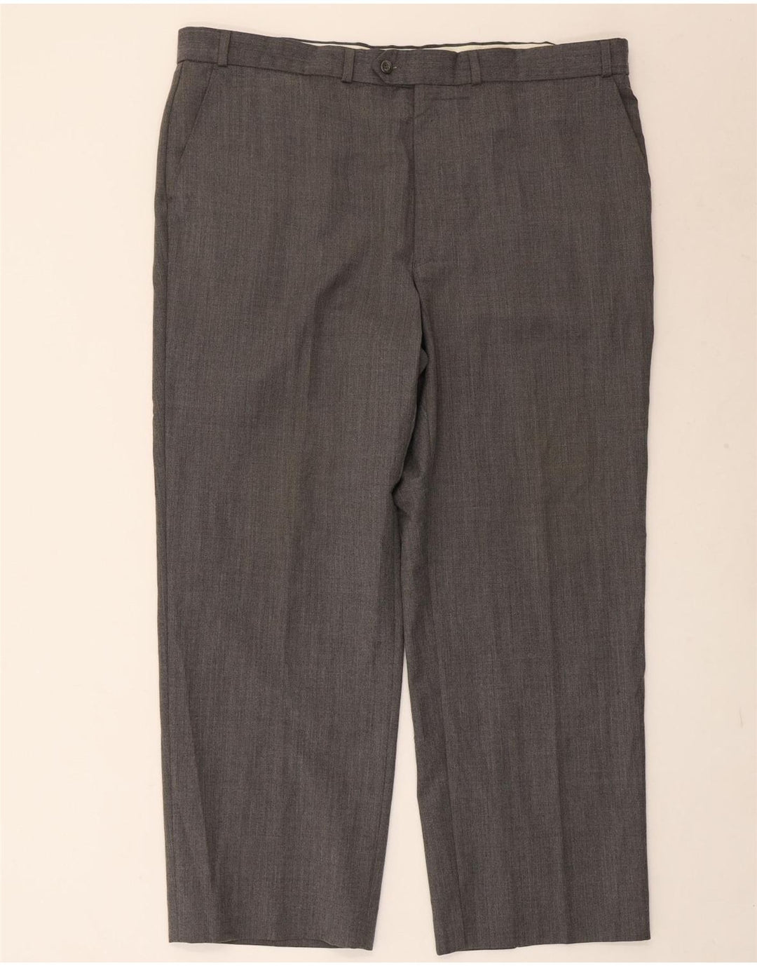 Pantaloni da abito dritti da uomo Marks & Spencer W42 L29 Poliestere a righe grigie