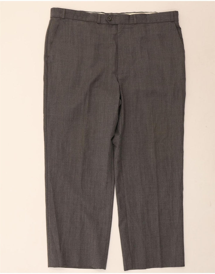 Pantaloni da abito dritti da uomo Marks & Spencer W42 L29 Poliestere a righe grigie