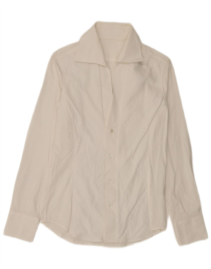 Camicia da donna vintage UK 14 cotone bianco medio