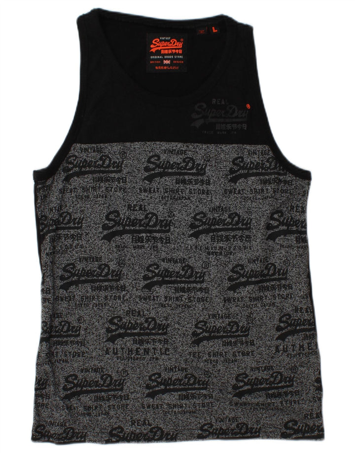 Canottiera grafica da uomo SUPERDRY grande in cotone color block nero