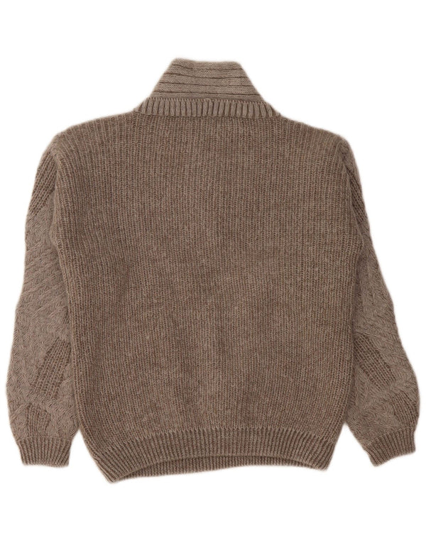 Maglione maglione vintage da donna con scollo a V UK 14 Grigio medio geometrico