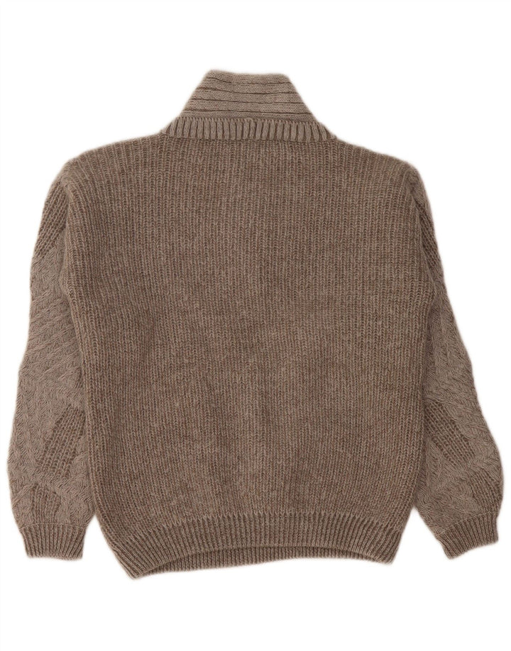 Maglione maglione vintage da donna con scollo a V UK 14 Grigio medio geometrico