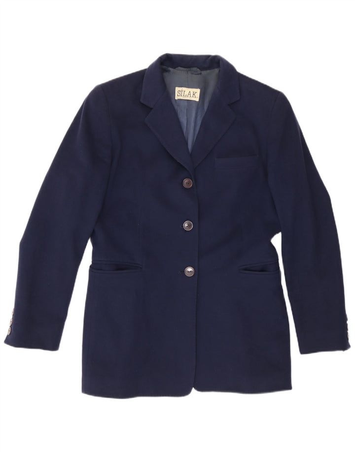 Giacca blazer vintage da donna lunga a 3 bottoni UK 14 medio blu navy