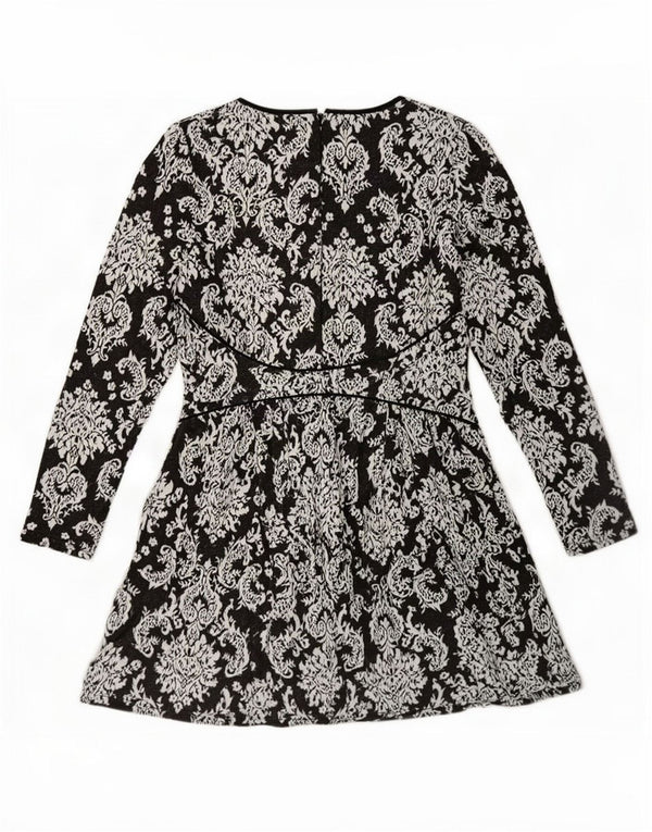 Abito a trapezio a maniche lunghe da donna Oasis UK 14 Grande cotone floreale nero