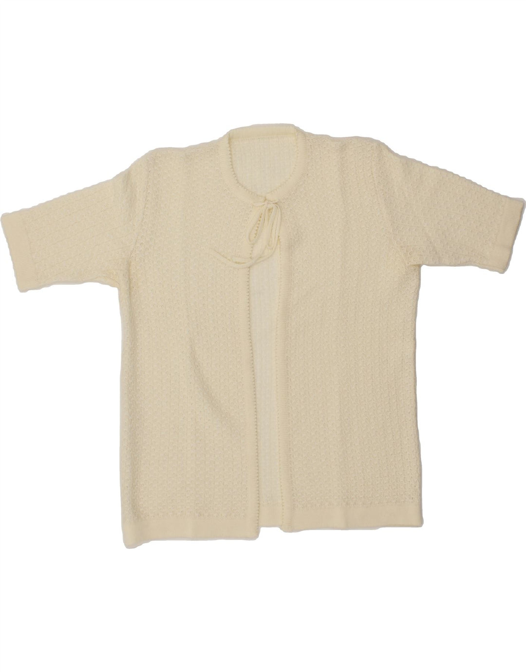 VINTAGE Womens Short Sleeve Cardigan Sweater UK 14 Medium Beige Vintage Vintage and Second-Hand Vintage from Messina Hembry 