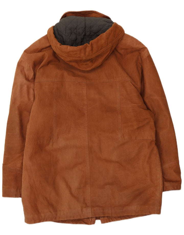 Cappotto in pelle vintage da uomo con cappuccio IT 50 grande in pelle marrone