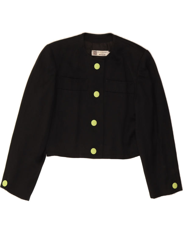 PIERRE BALMAIN Womens Crop 4 Button Blazer Jacket IT 38 XS Black