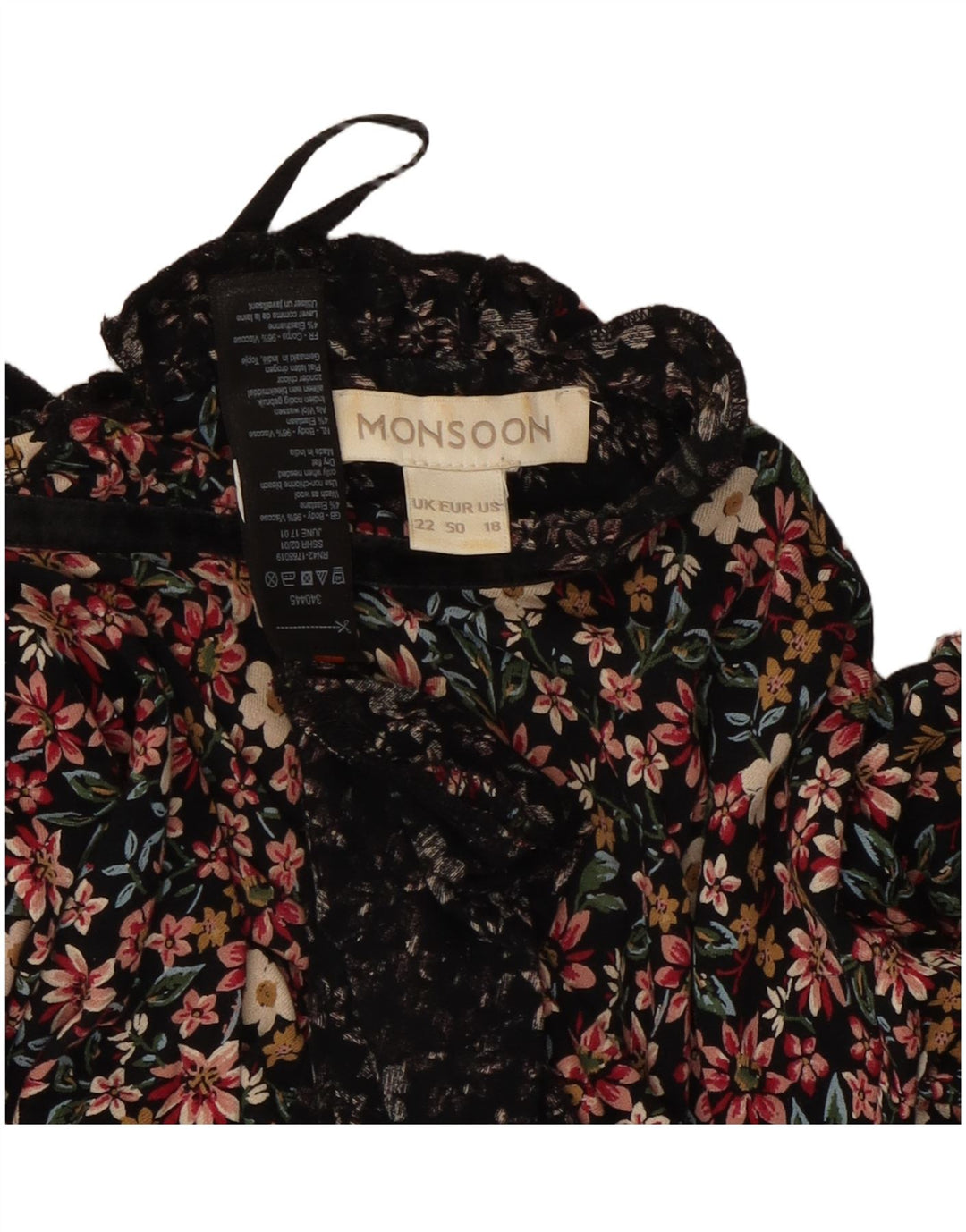 Monsoon Camicetta a maniche lunghe da donna Top UK 22 3XL Floreale multicolore