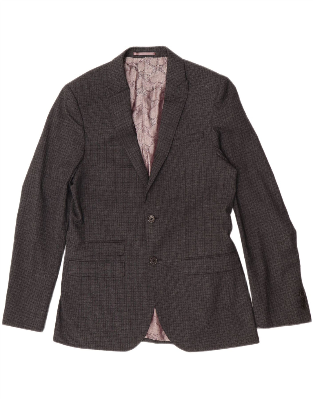Giacca blazer da uomo a 2 bottoni vestibilità regolare Ted Baker UK 40 Large Grey Check