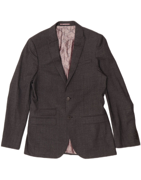Giacca blazer da uomo a 2 bottoni vestibilità regolare Ted Baker UK 40 Large Grey Check