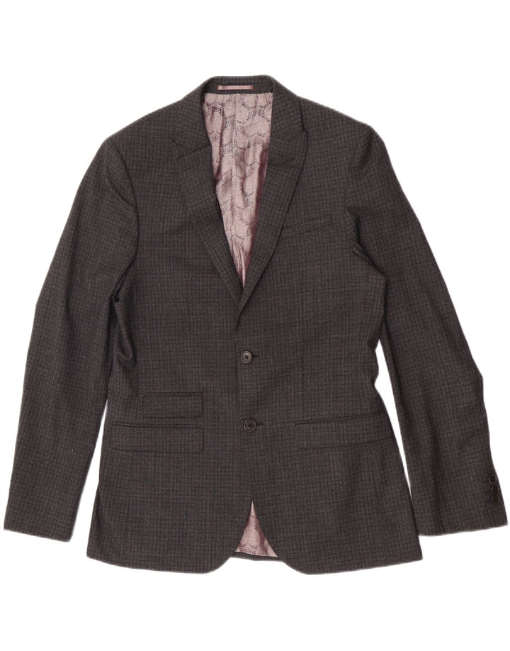 Giacca blazer da uomo a 2 bottoni vestibilità regolare Ted Baker UK 40 Large Grey Check
