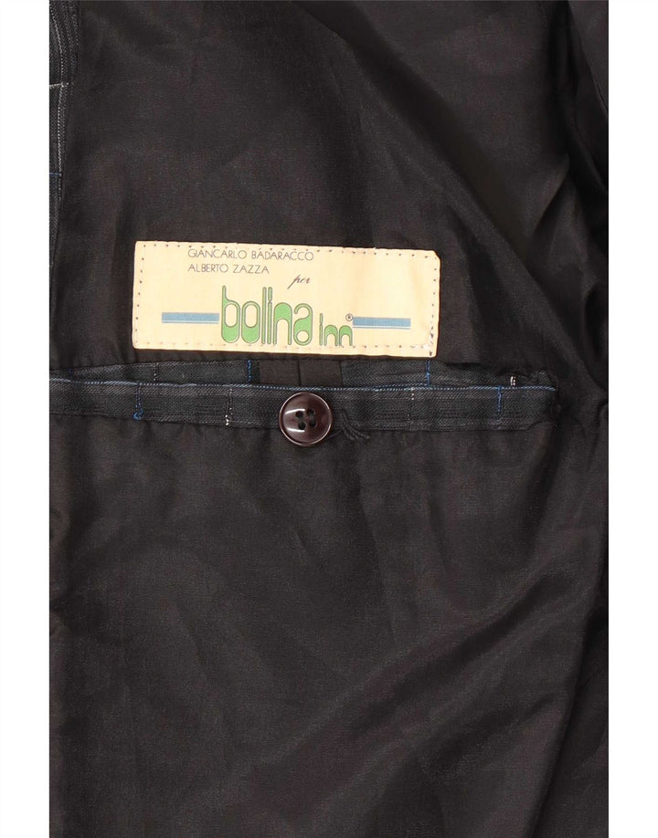 Giacca blazer vintage da uomo a 1 bottone UK 40 grande poliestere a quadri blu navy