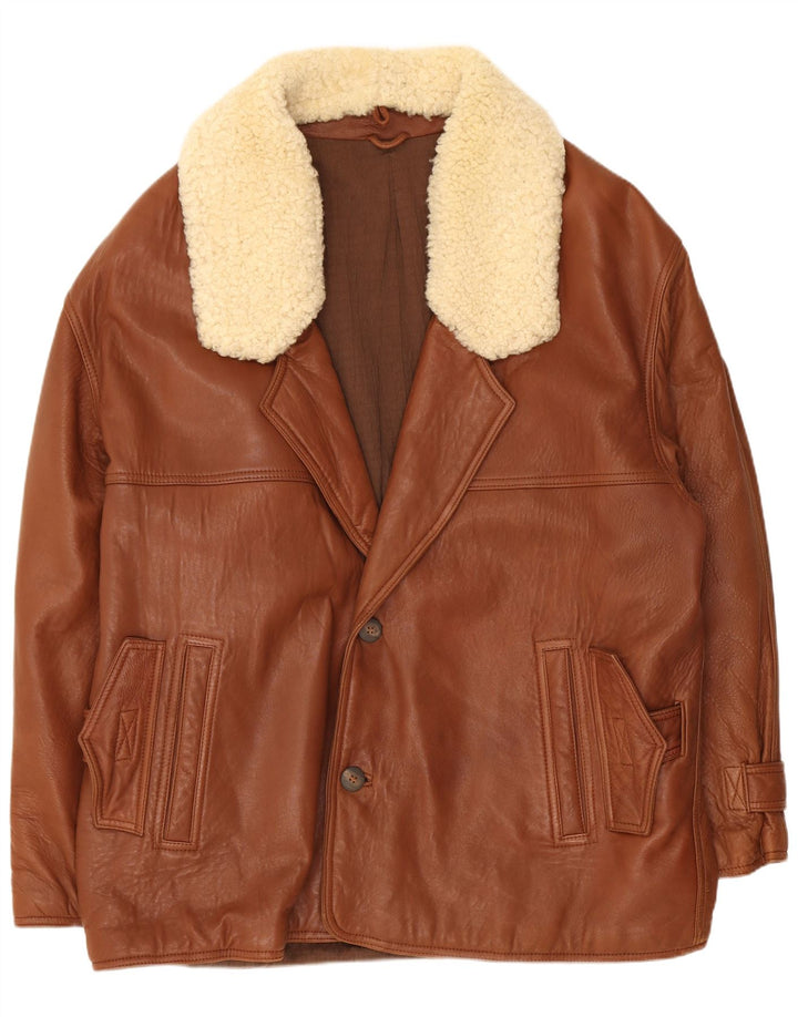 Giacca in pelle vintage da uomo UK 40 grande color marrone