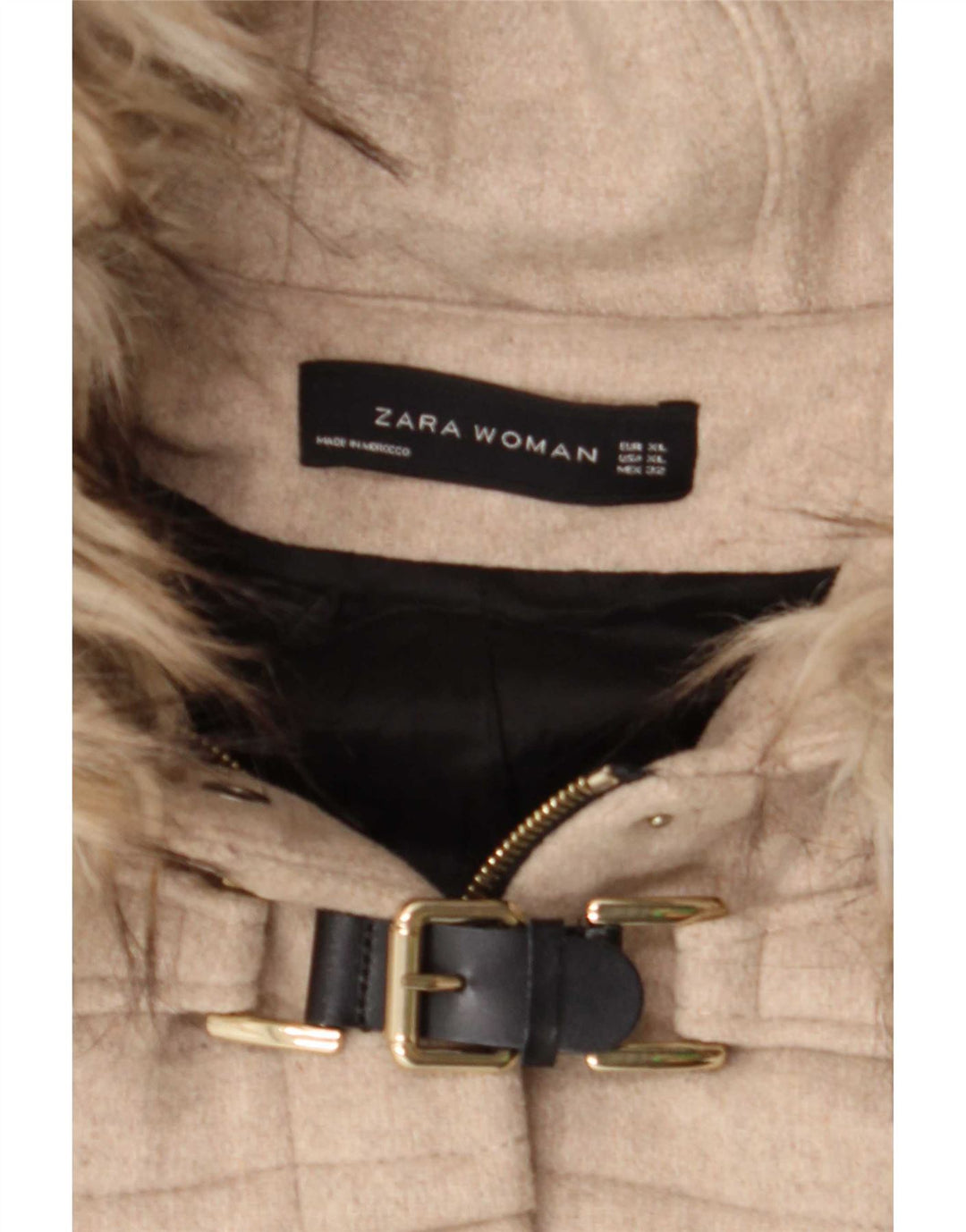 Montgomery con cappuccio da donna Zara UK 18 XL Beige Lana