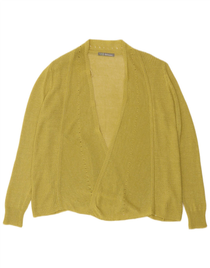 Maglione cardigan aperto da donna Marks & Spencer UK 16 grande viscosa verde