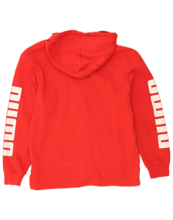 Felpa con cappuccio e zip grafica Puma da bambino 11-12 anni in cotone rosso
