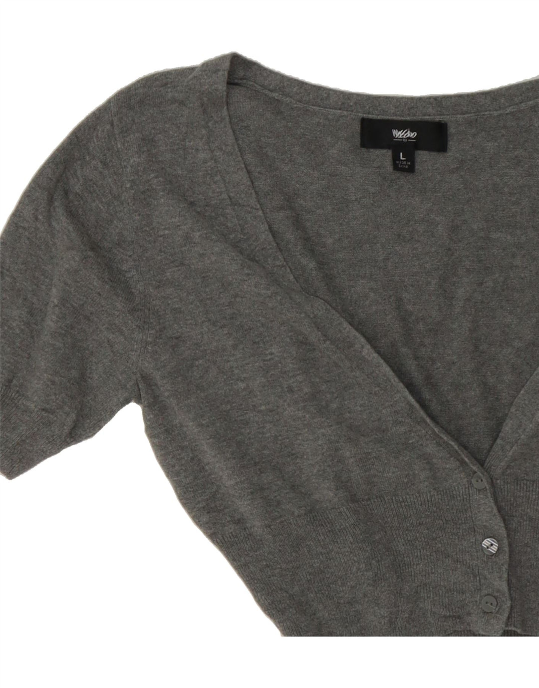 MOSSIMO Womens Short Sleeve Cardigan Sweater UK 14 Large Grey Cotton Vintage Mossimo and Second-Hand Mossimo from Messina Hembry 