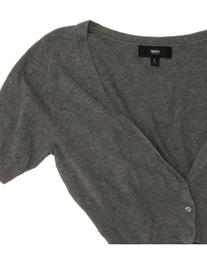 MOSSIMO Womens Short Sleeve Cardigan Sweater UK 14 Large Grey Cotton Vintage Mossimo and Second-Hand Mossimo from Messina Hembry 