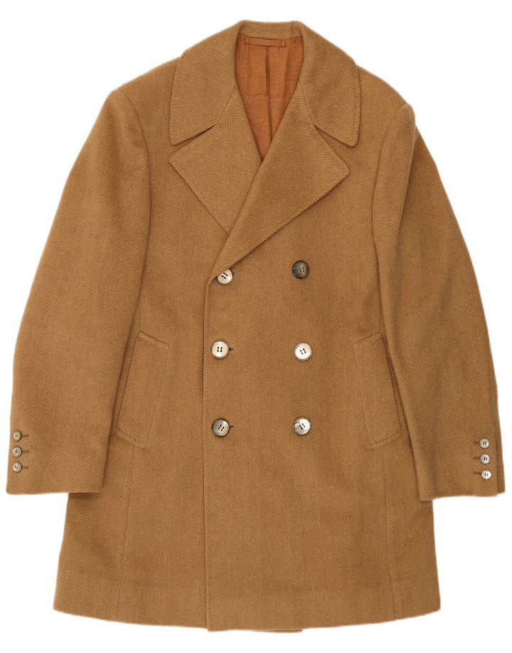 Cappotto doppiopetto vintage da uomo UK 34 XS Beige a spina di pesce