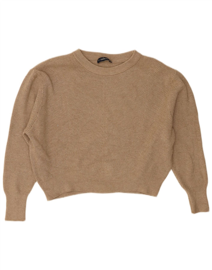 Maglione corto con scollo a barca oversize corto da donna Zara UK 14 Marrone medio