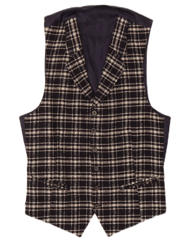 Gilet vintage da uomo piccolo in lana a quadri blu navy
