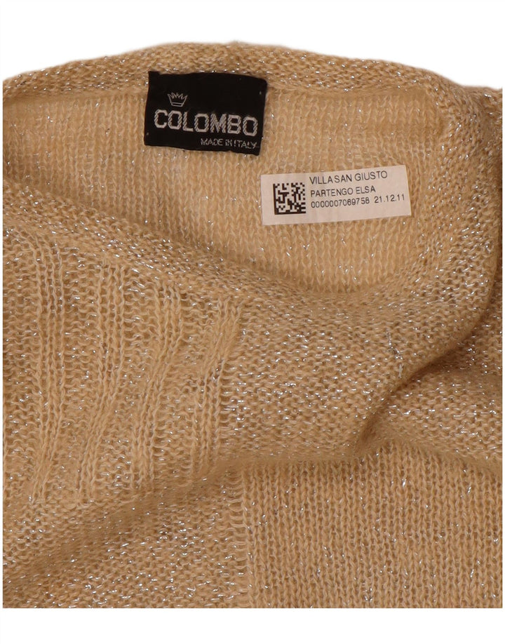 Maglione maglione con scollo a barca da donna Colombo UK 12 Beige medio geometrico
