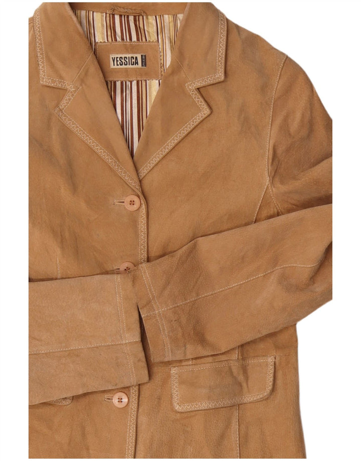 Giacca blazer in pelle scamosciata da donna a 4 bottoni Yessica UK 14 Marrone medio