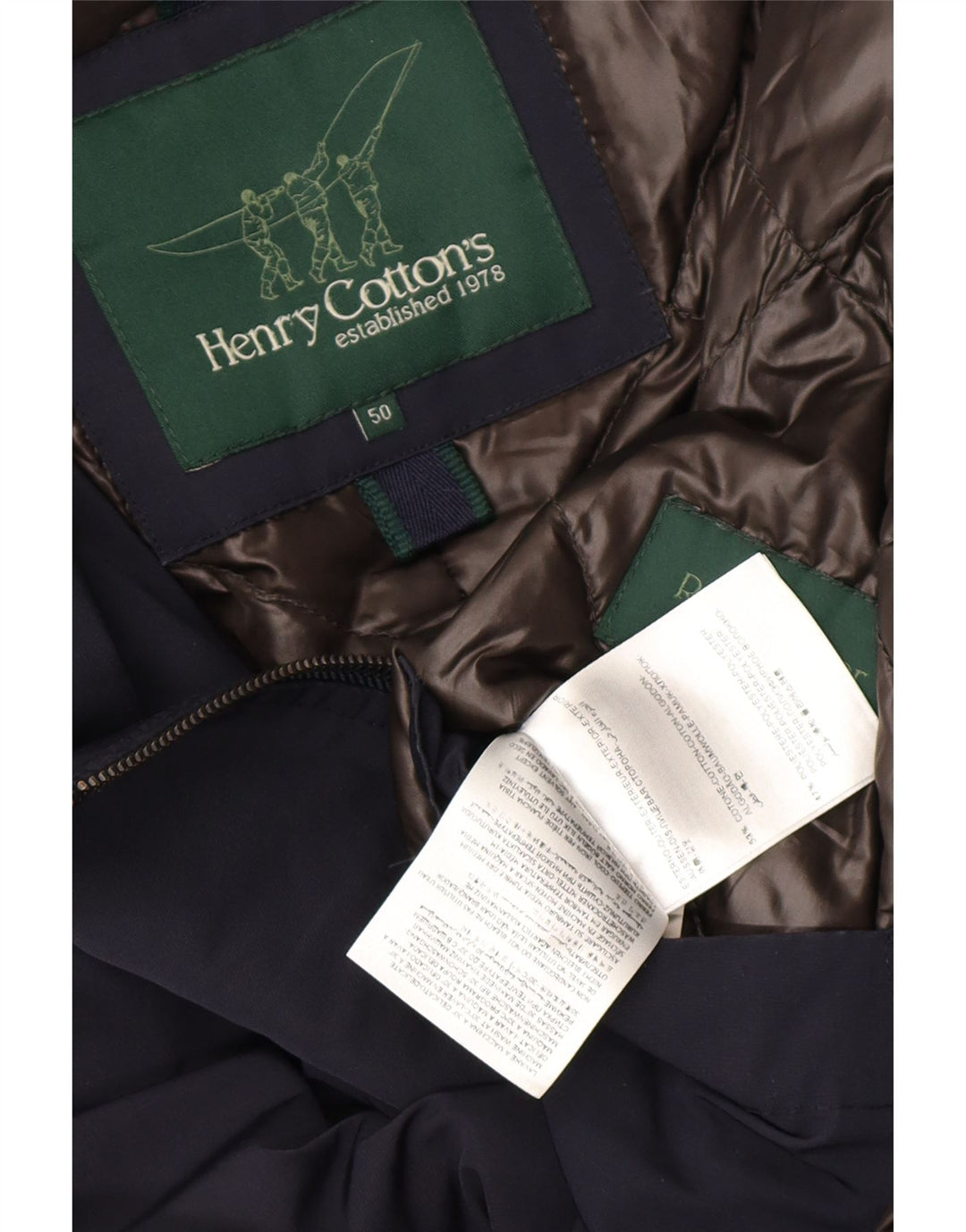 Cappotto imbottito da uomo Henry Cottons IT 50 Large in cotone blu navy
