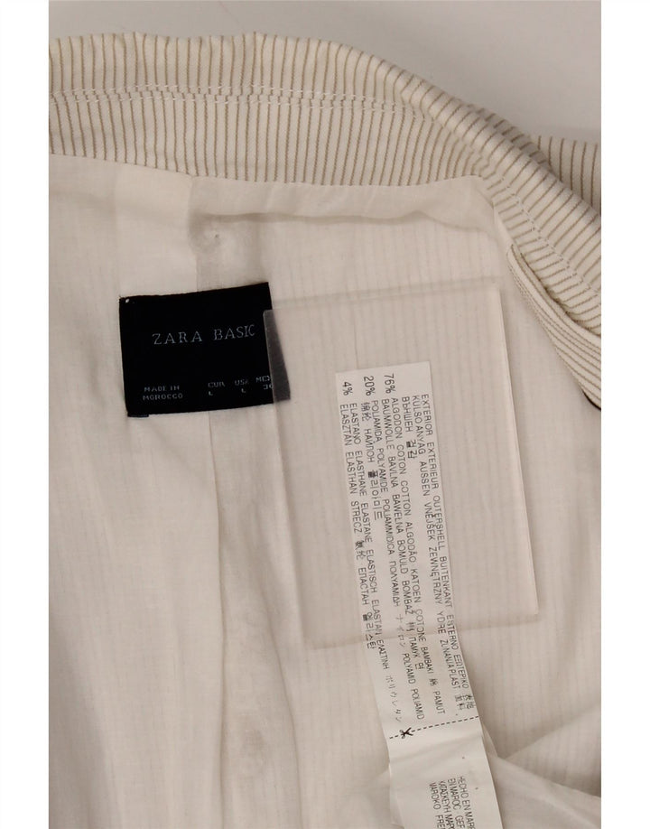 Giacca blazer da donna a 1 bottone Zara UK 14 grande cotone gessato bianco sporco