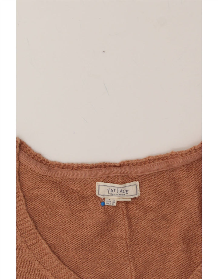 FAT FACE Womens Oversized V-Neck Jumper Sweater UK 10 Small Brown Cotton Vintage Fat Face and Second-Hand Fat Face from Messina Hembry 