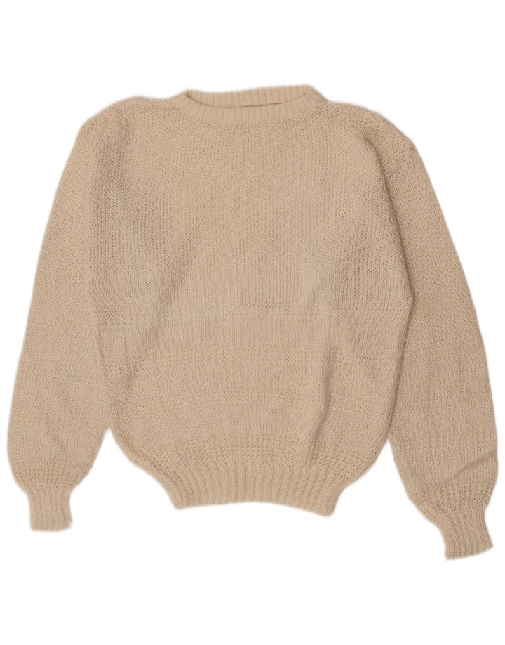 Maglione maglione girocollo vestibilità regolare da donna vintage UK 12 medio bianco sporco