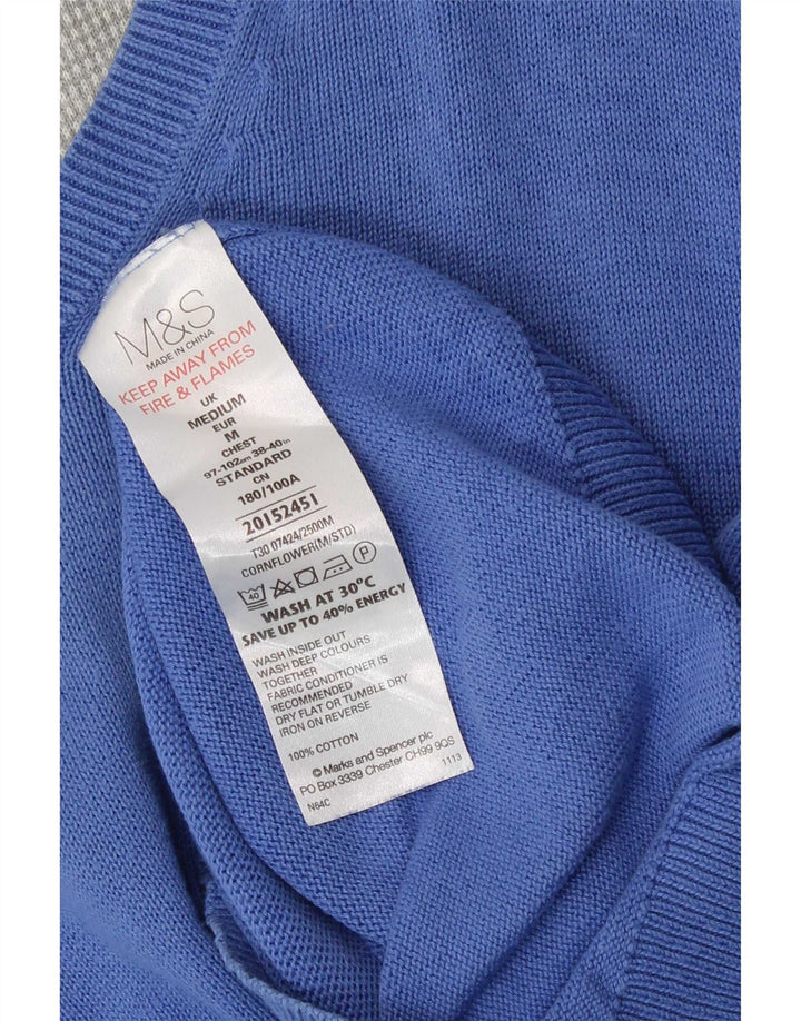Maglione da uomo con scollo a V Marks & Spencer in cotone blu medio