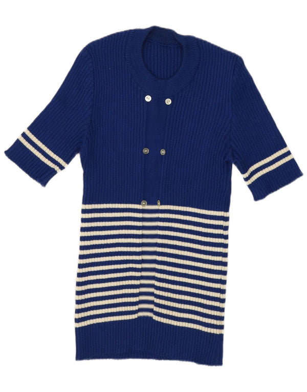 Maglione maglione girocollo da donna vintage UK 12 a righe blu medio