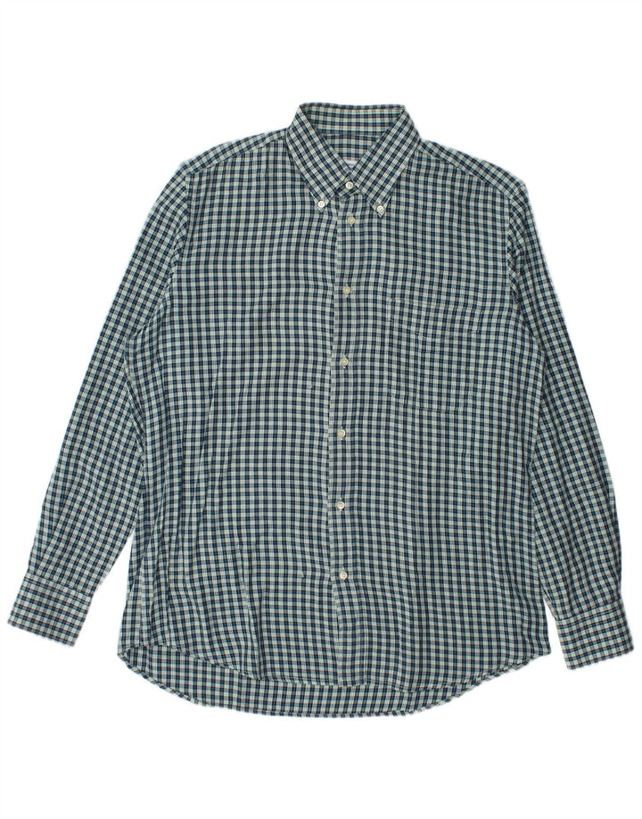 Camicia vintage da uomo in flanella taglia 40 cotone a quadretti blu navy medio