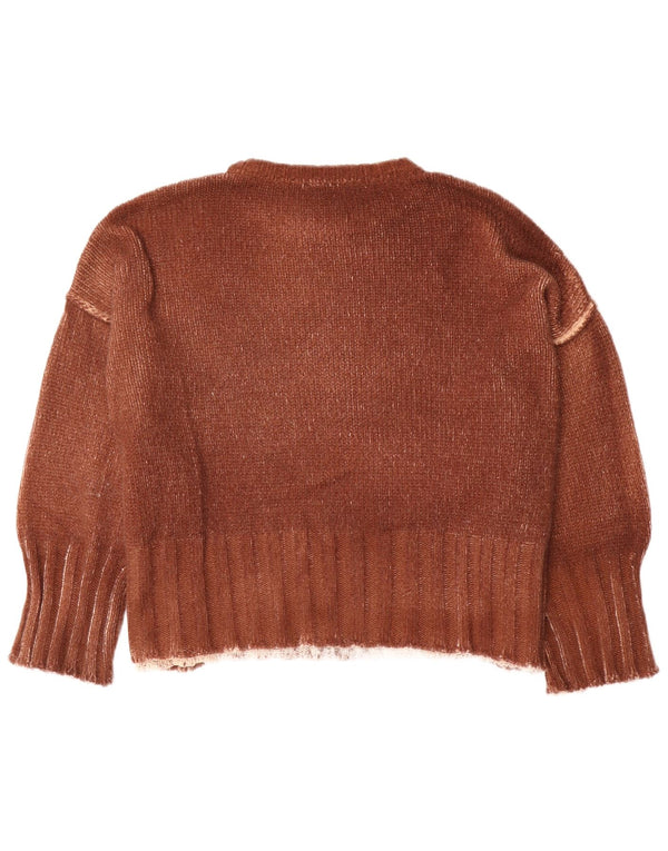 Maglione maglione girocollo oversize da donna vintage UK 10 piccolo marrone tie dye