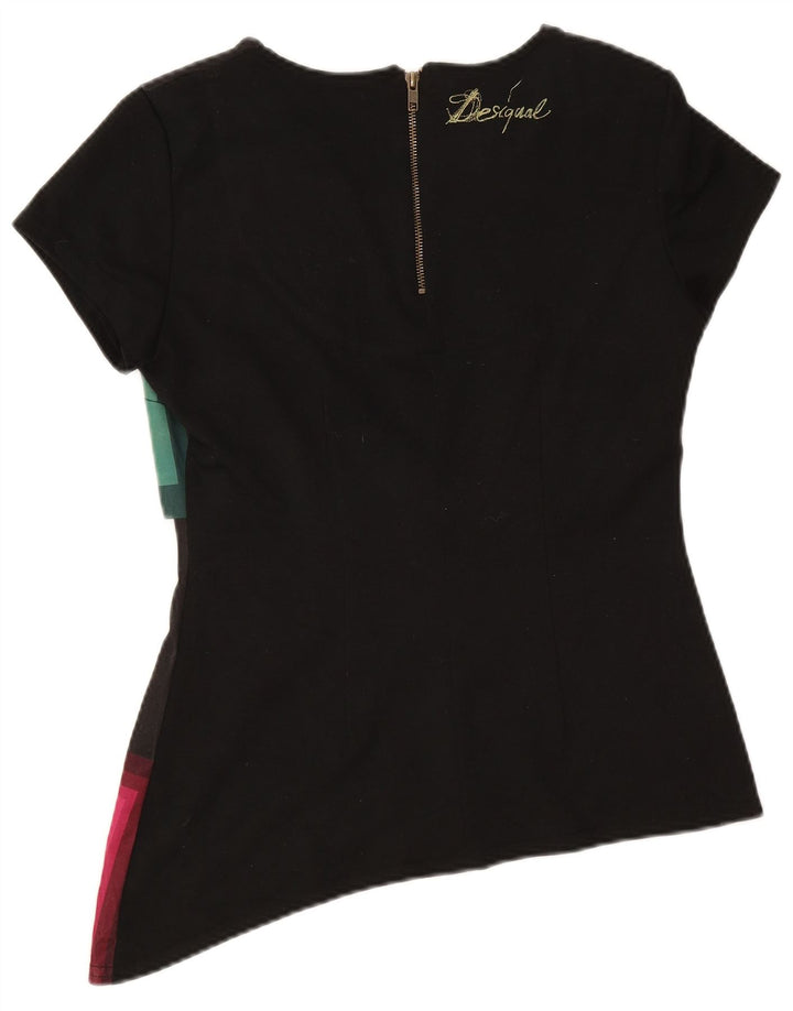 Desigual Donna Camicetta Asimmetrica Top UK 14 Grande Nero Geometrico