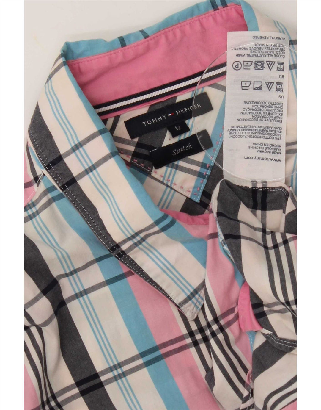 Camicia da donna Tommy Hilfiger US 12 grande cotone scozzese multicolore
