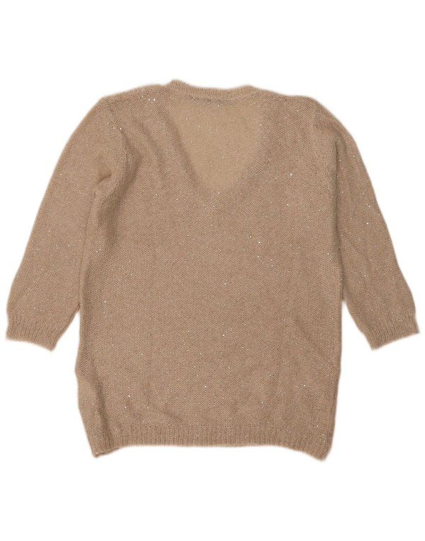 Maglione Zara da donna con scollo a V e maniche a 3/4 UK 16 Large Beige Poliestere