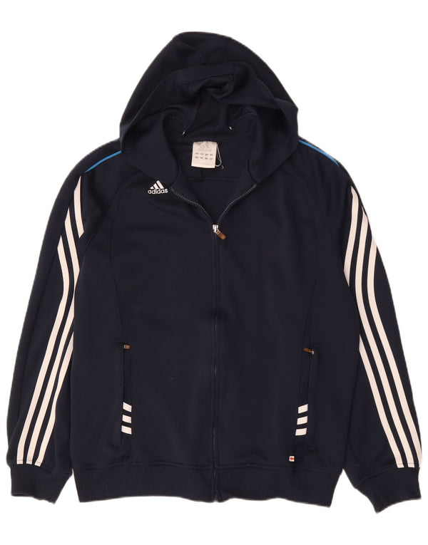 Maglione con cappuccio e zip Adidas Climalite da uomo piccolo in poliestere blu navy