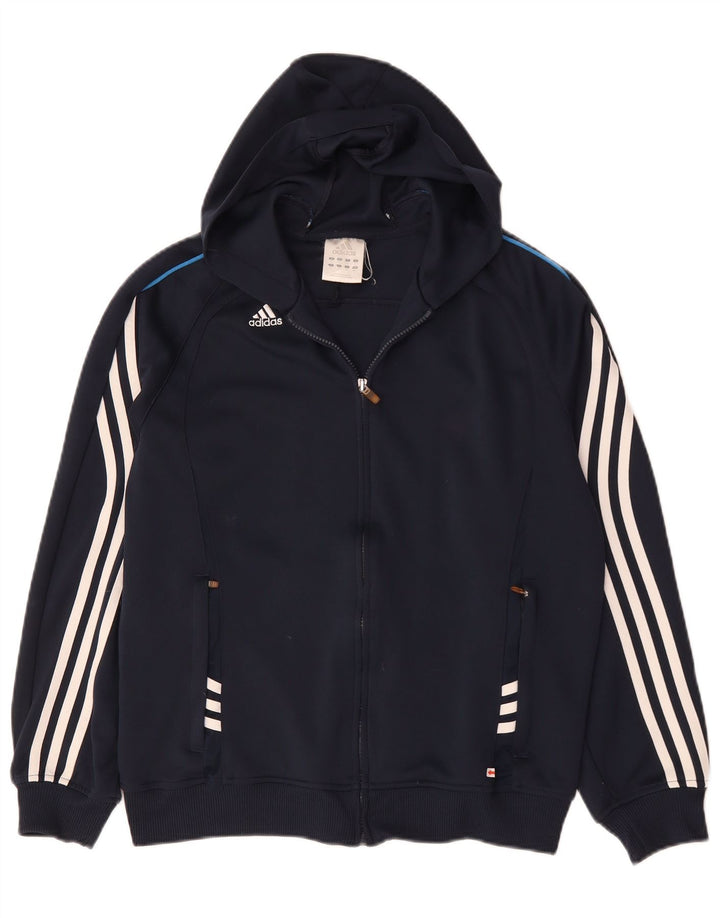 Maglione con cappuccio e zip Adidas Climalite da uomo piccolo in poliestere blu navy