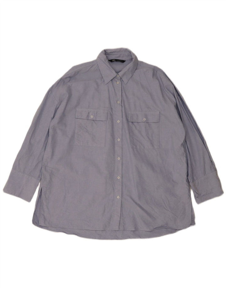 Camicia oversize lunga da donna Zara UK 14 Cotone blu medio