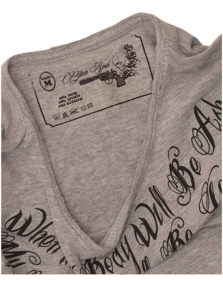 T-shirt grafica da donna vintage Top UK 14 Poliestere screziato grigio medio