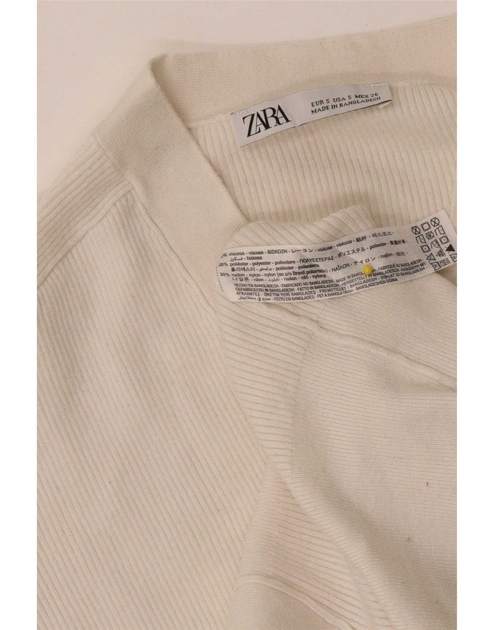 Maglione cardigan oversize corto da donna Zara UK 10 piccolo viscosa bianca