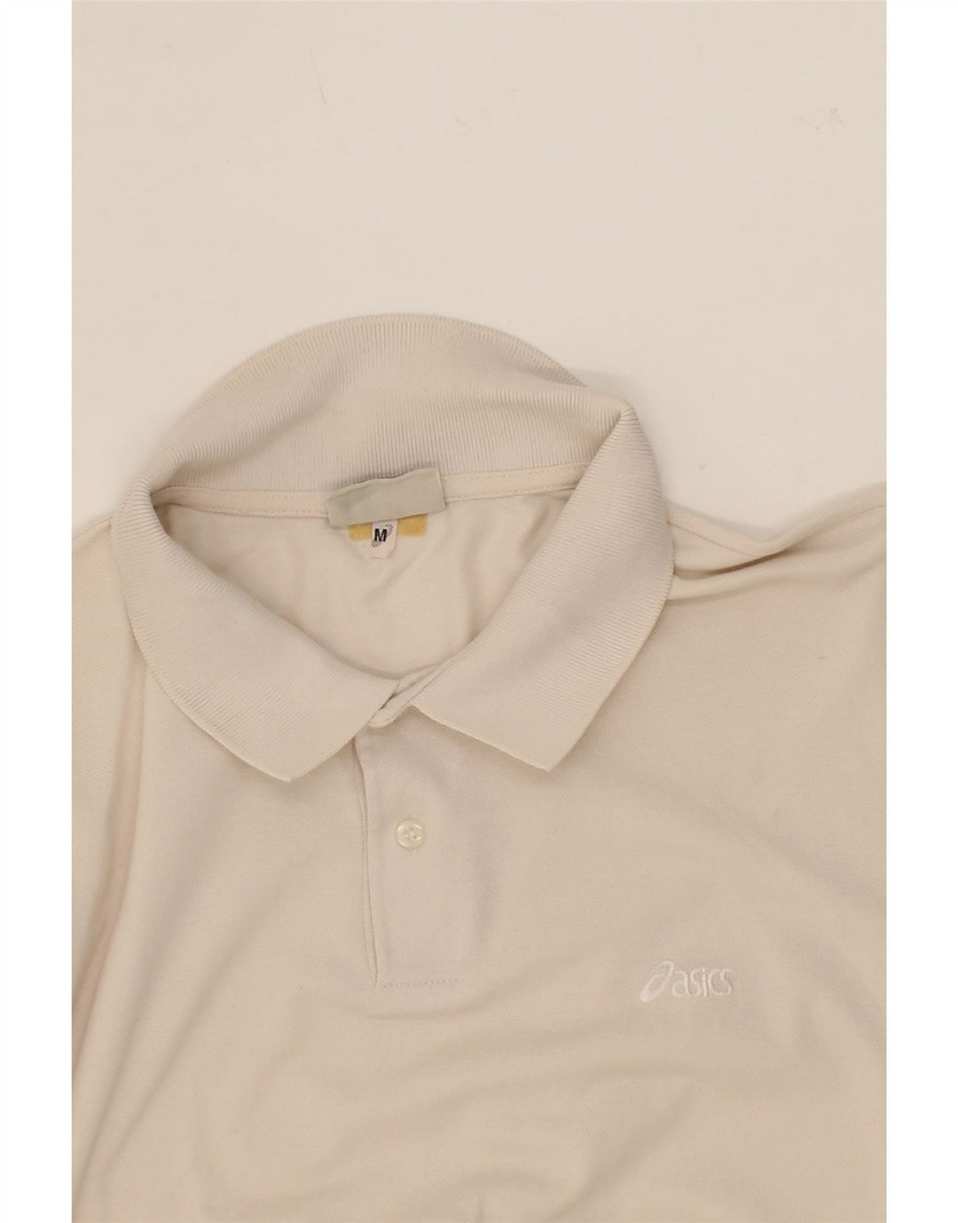 ASICS Mens Polo Shirt Medium Off White Cotton Vintage Asics and Second-Hand Asics from Messina Hembry 