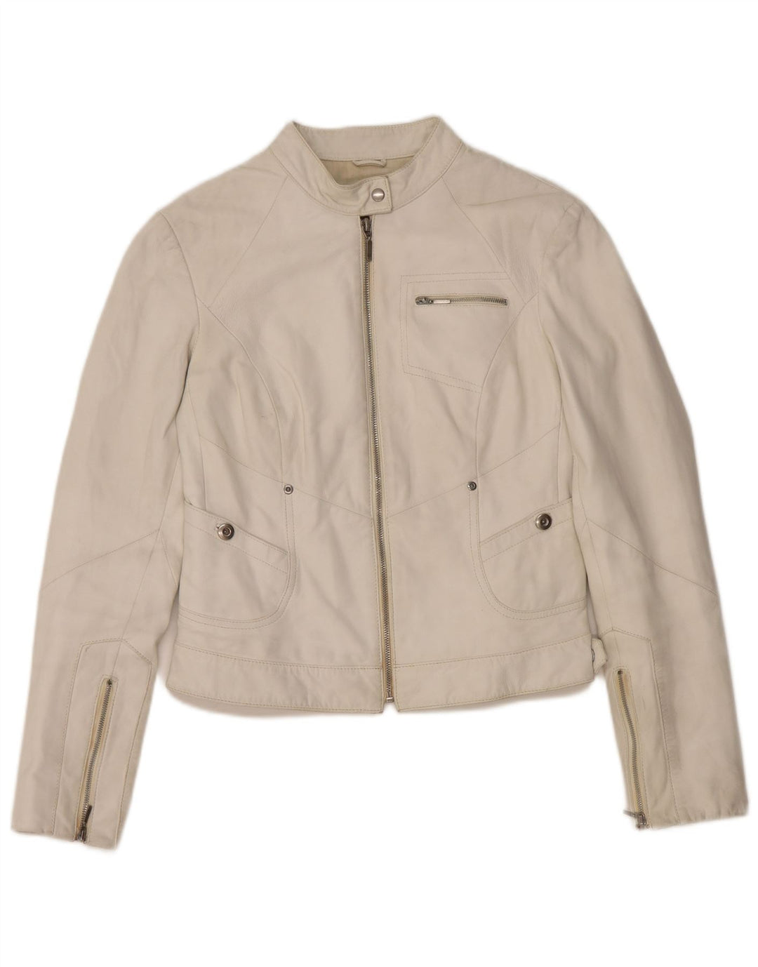 Giacca Biker in Pelle Donna Conbipel IT 42 Media Pelle Bianca