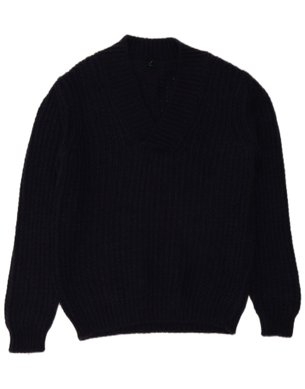 Maglione da uomo con scollo a V Benetton XL in acrilico blu navy