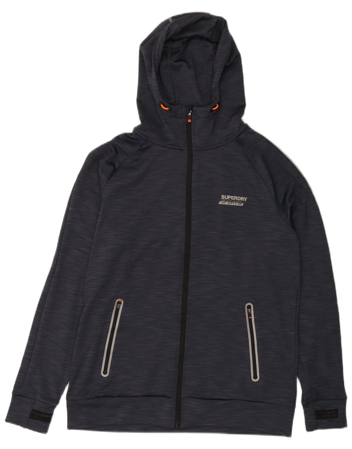 Maglione con cappuccio e zip grafica da uomo SUPERDRY, grande poliestere screziato blu navy