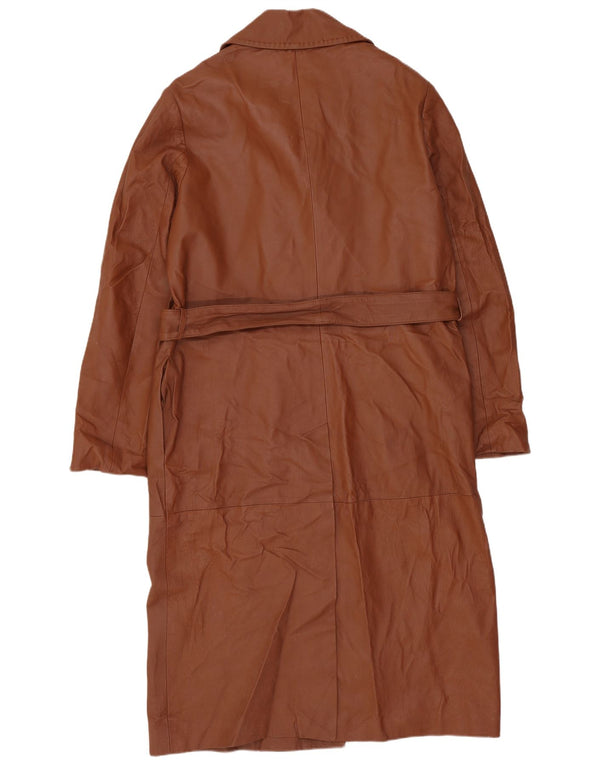 Vintage Womens Oversized Double Breasted Coat UK 10 Small Brown Leather