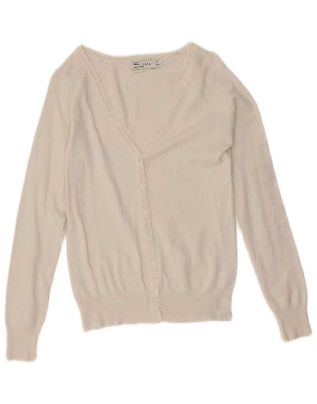 Maglione cardigan da donna Zara UK 10 piccolo cotone bianco