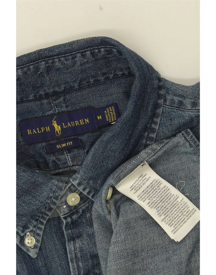 Camicia in denim slim fit da uomo Ralph Lauren in cotone blu medio